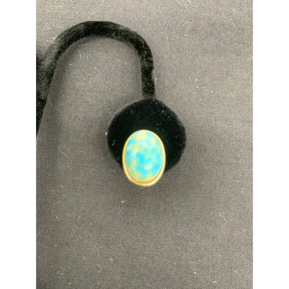 Cabachon Faux Turquoise Screw Back Earrings Pair Unmarked - Picture 2 of 5